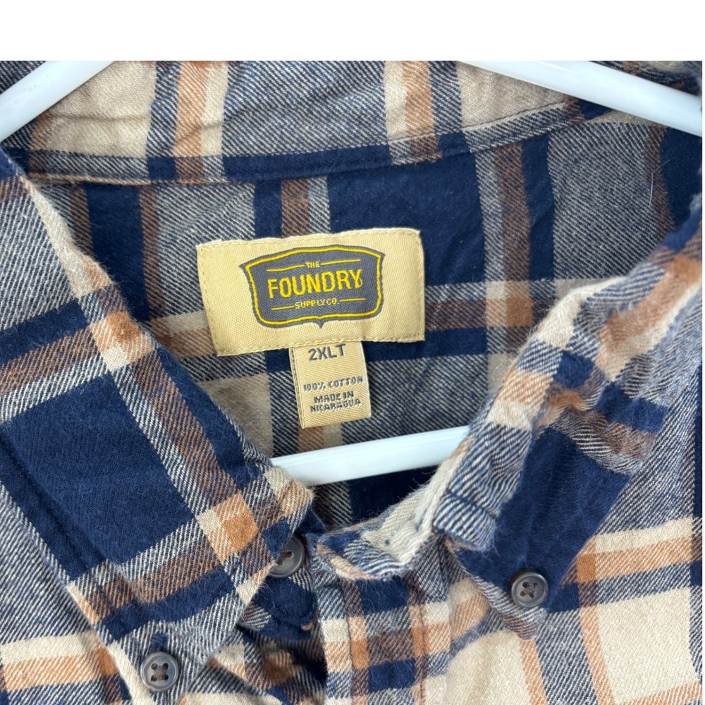 Foundry Flannel Shirt Gray Yellow Plaid Long Sleeve Button Men's Size  2XLT - Picture 4 of 8